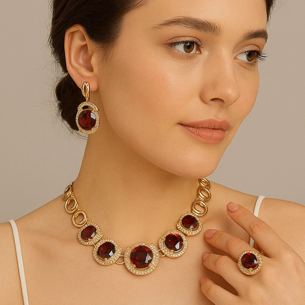 Gold Crystal Zircon Bridal Jewelry Set abzalux