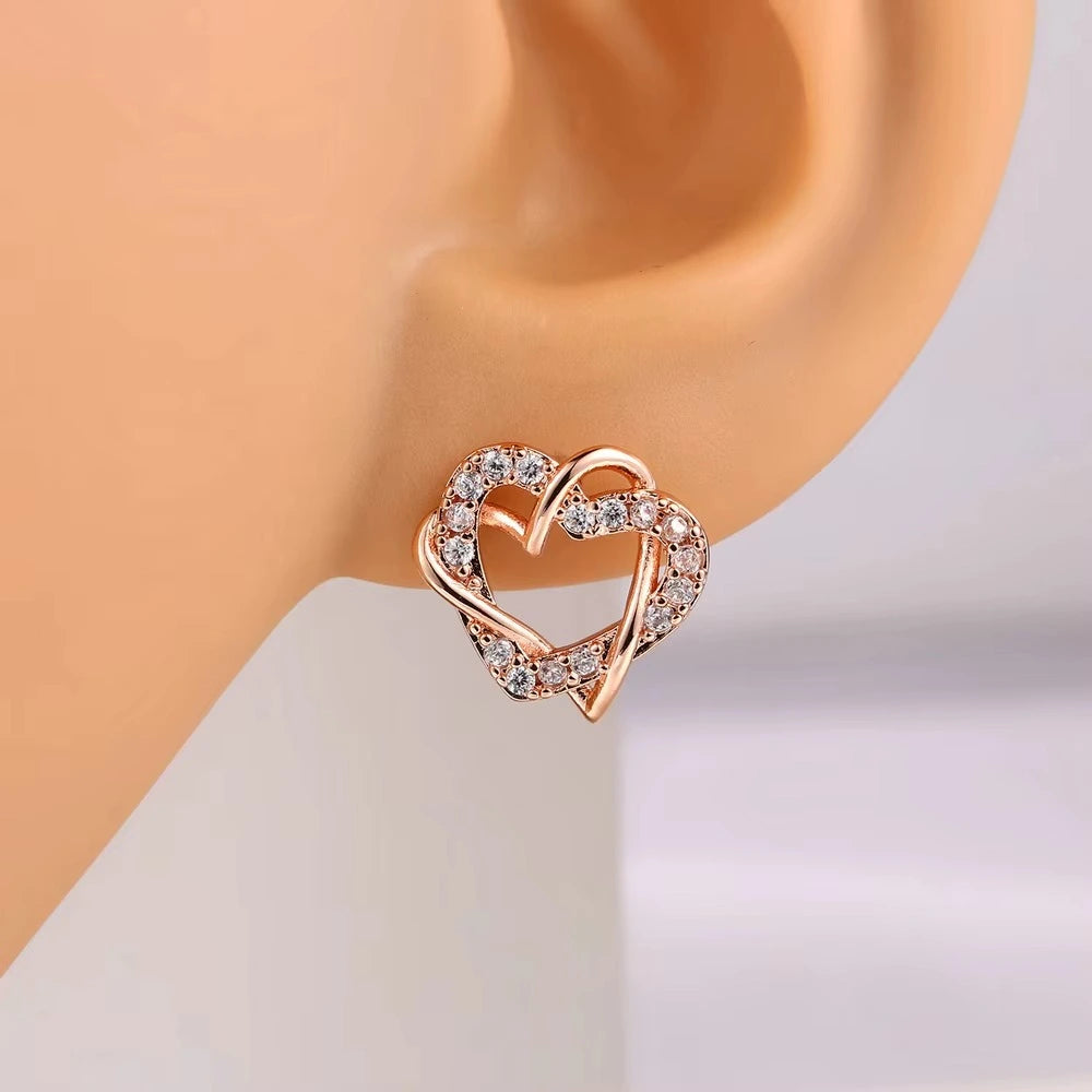 Double Diamond Heart Necklace and Earring Set