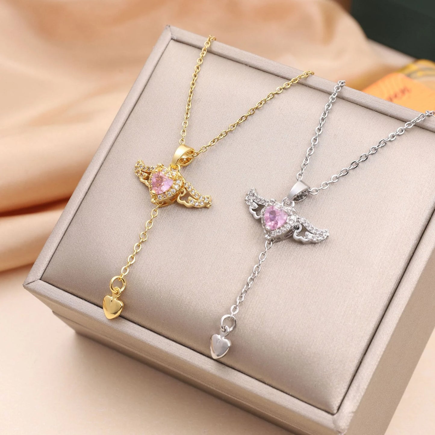 Romantic Angel Wing Heart Tassel Necklace