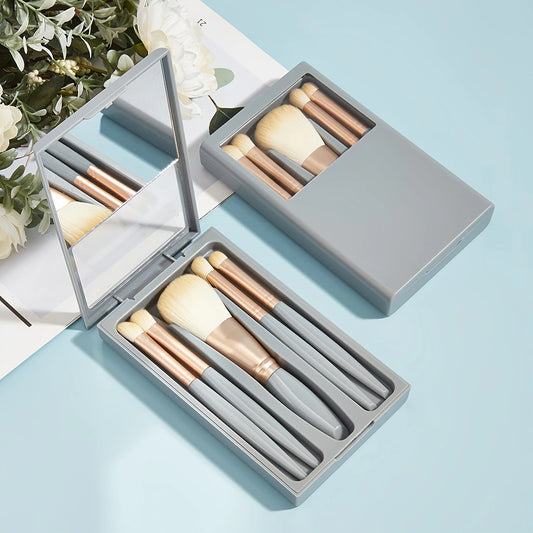 5-Piece Travel Makeup Brush & Mirror Set