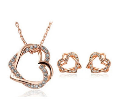 Double Diamond Heart Necklace and Earring Set