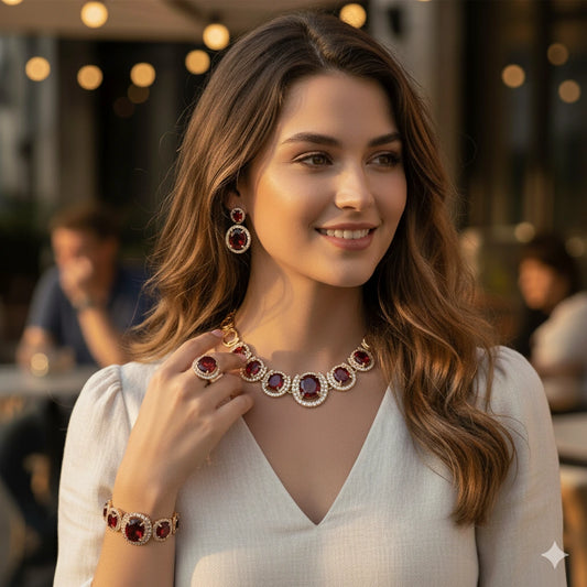 Gold Crystal Zircon Bridal Jewelry Set