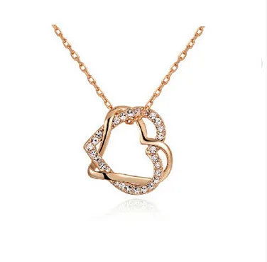 Double Diamond Heart Necklace and Earring Set