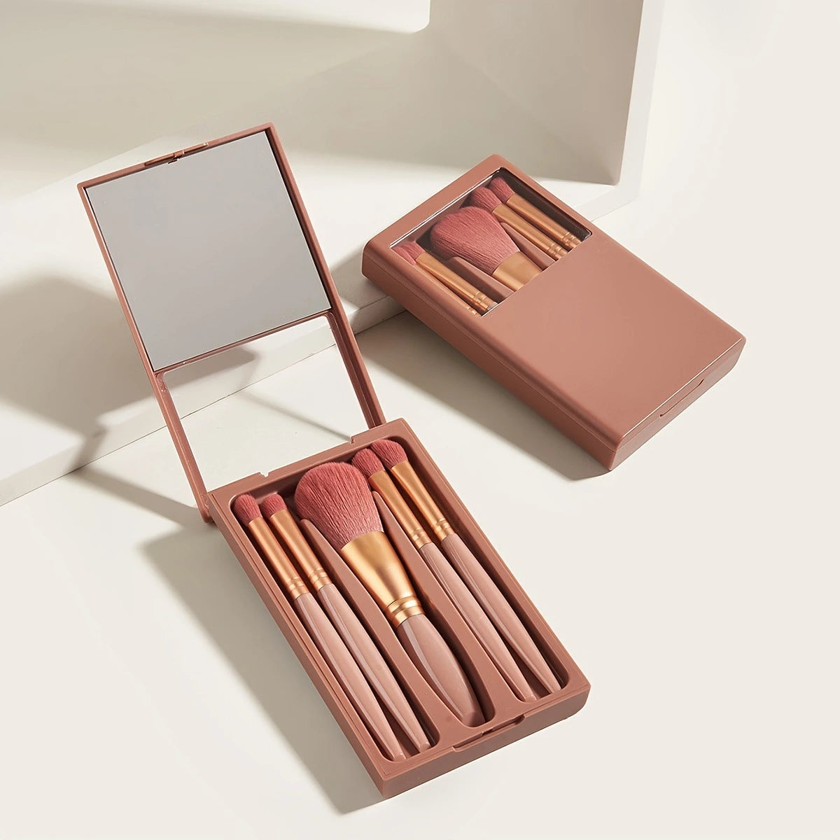 5-Piece Travel Makeup Brush & Mirror Set