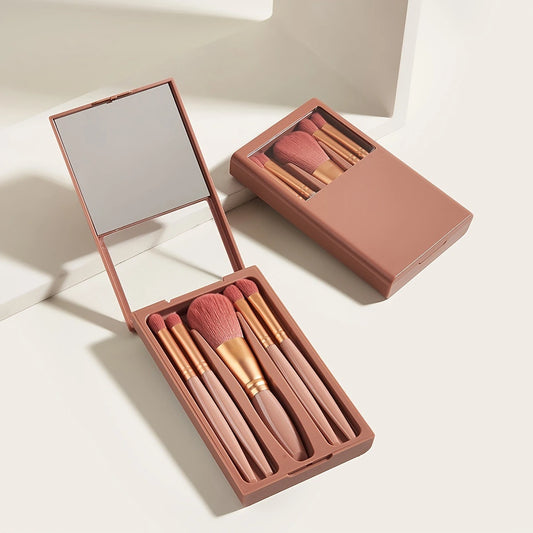 5-Piece Travel Makeup Brush & Mirror Set