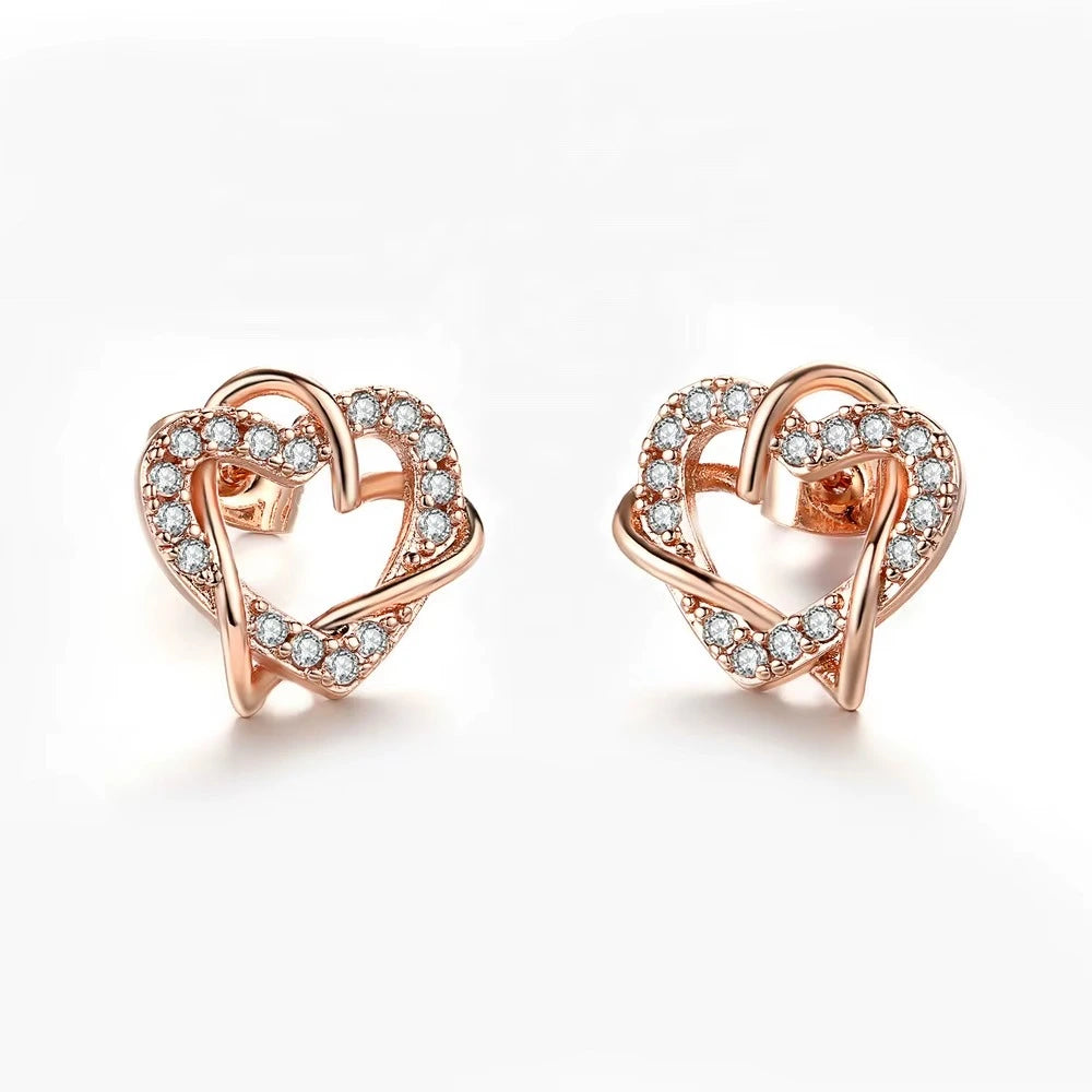 Double Diamond Heart Necklace and Earring Set
