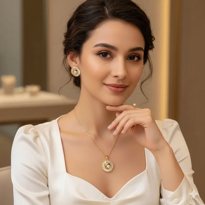 Leaf & Diamond-Inspired Set — Necklace & Earrings