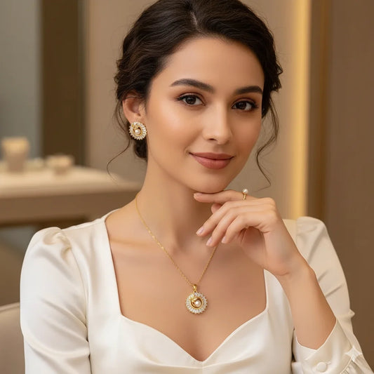 Leaf & Diamond-Inspired Set — Necklace & Earrings