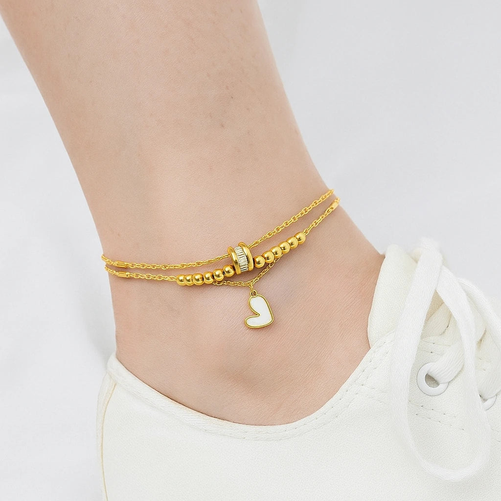 Double-Layer Heart Anklet abzalux