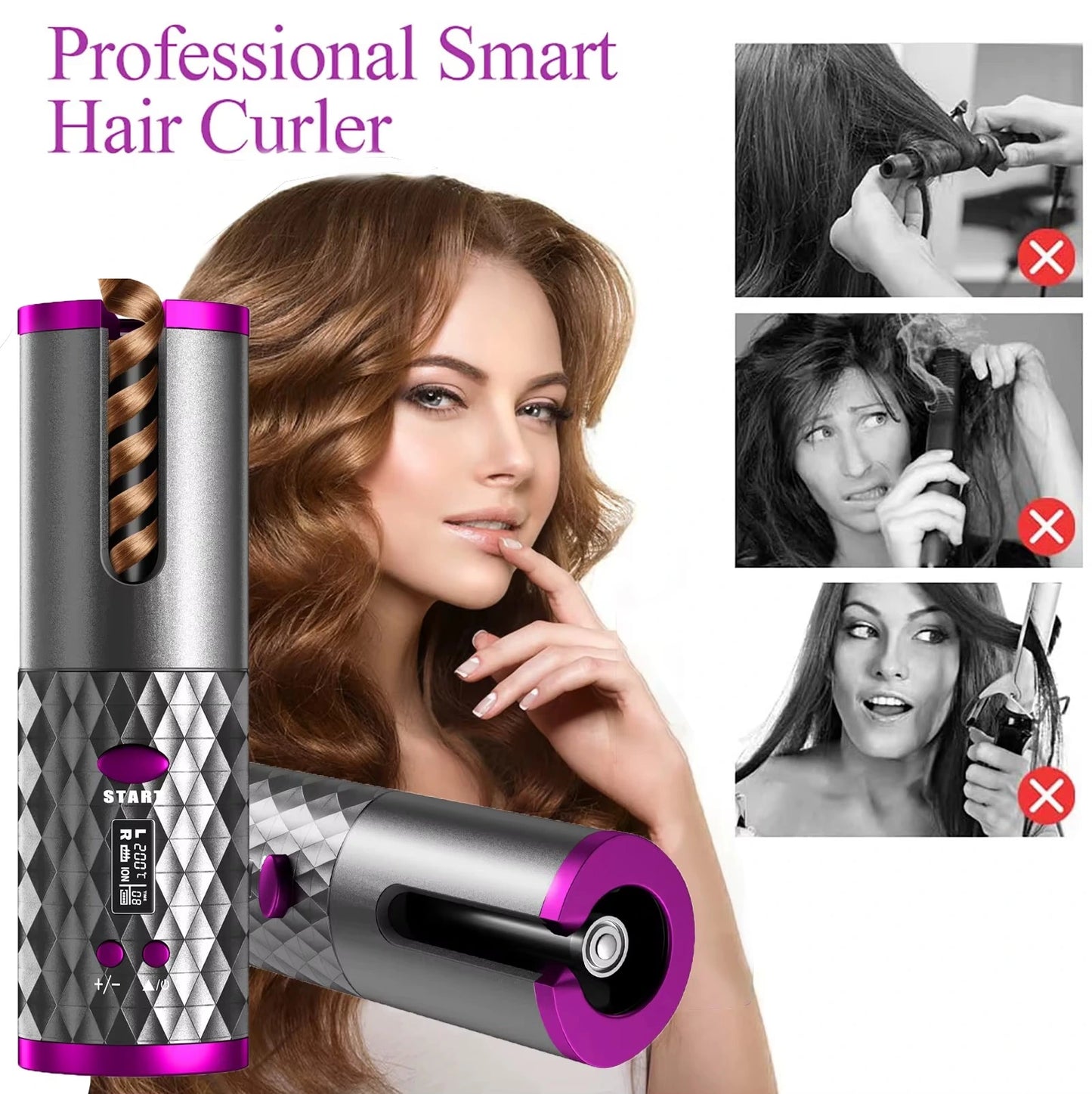 Rechargeable Automatic Rotating Ceramic Hair Curler