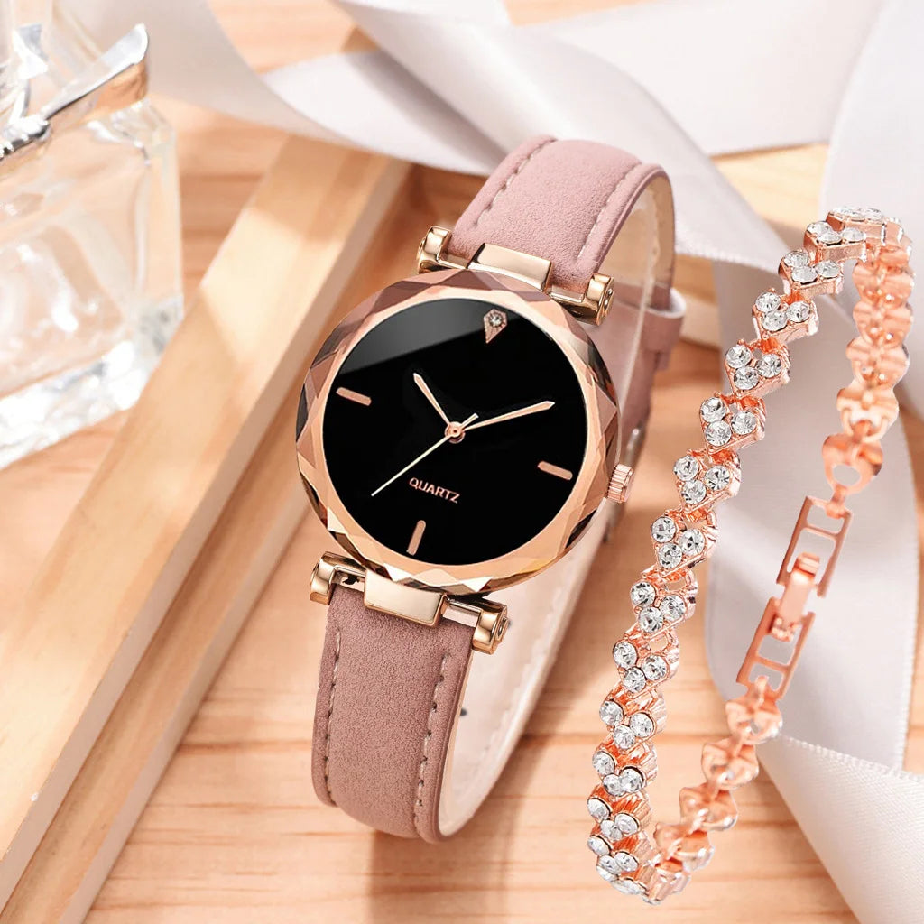 Simple Belt Watch Bracelet Suit