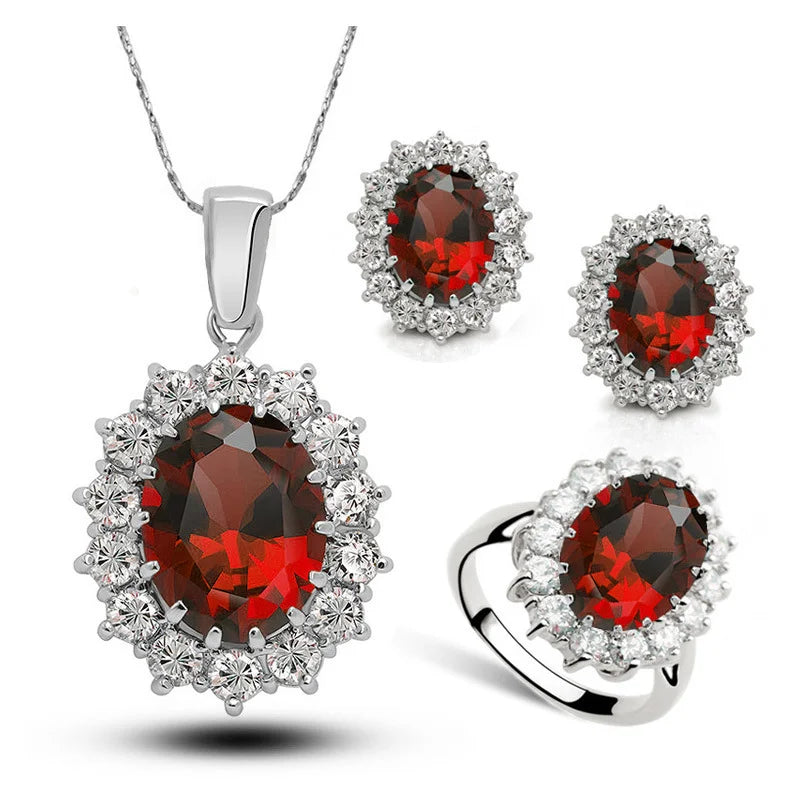 Crystal Necklace Earrings and Ring Jewelry Set