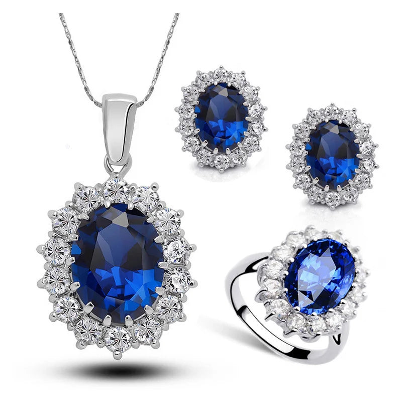 Crystal Necklace Earrings and Ring Jewelry Set