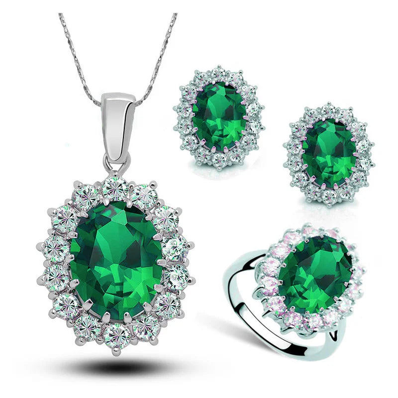 Crystal Necklace Earrings and Ring Jewelry Set