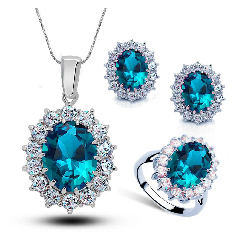 Crystal Necklace Earrings and Ring Jewelry Set