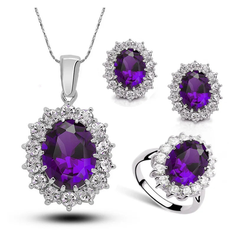 Crystal Necklace Earrings and Ring Jewelry Set