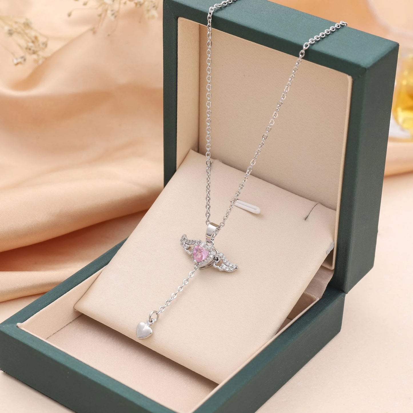 Romantic Angel Wing Heart Tassel Necklace