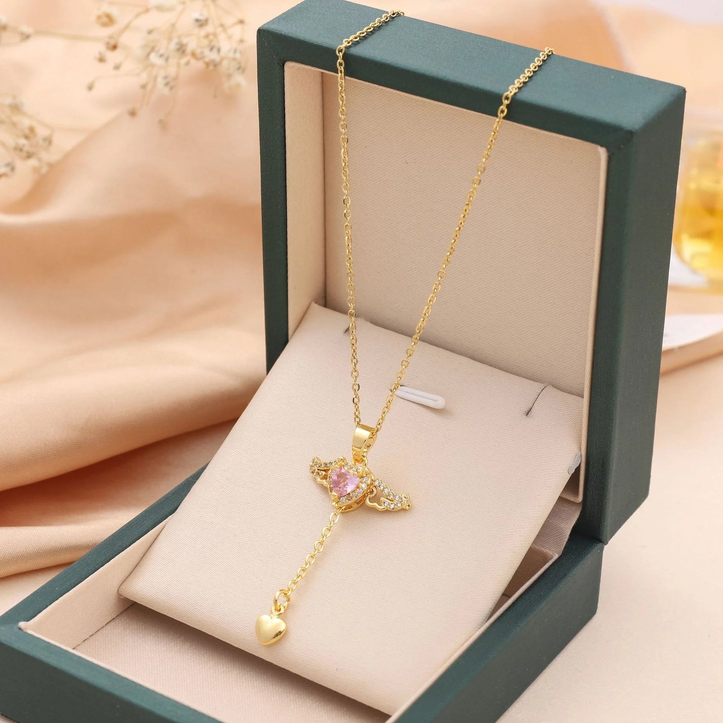Romantic Angel Wing Heart Tassel Necklace