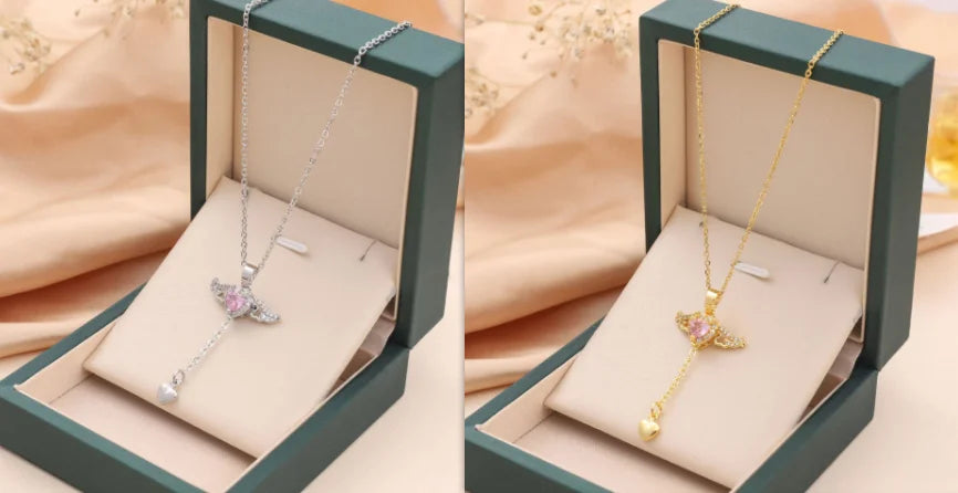 Romantic Angel Wing Heart Tassel Necklace